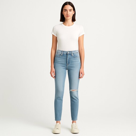 NWT Re/Done Distressed Skinny Blue Jeans Size 32 90s High Rise Ankle Crop - Picture 1 of 9